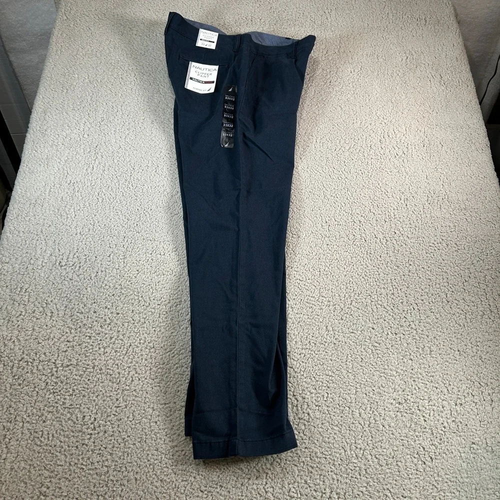 Nautica‎ Mens Classic Fit Flat Front Chino Pants Navy Blue Size 33W x 32L